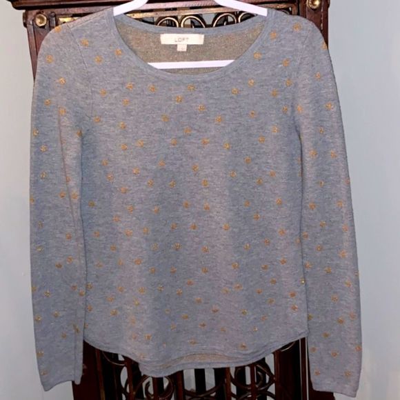 ANN TAYLOR LOFT WOMENS GOLD PULLOVER SWEATER | GREY W/ GOLD POLKA DOTS | SIZE S - Picture 6 of 9